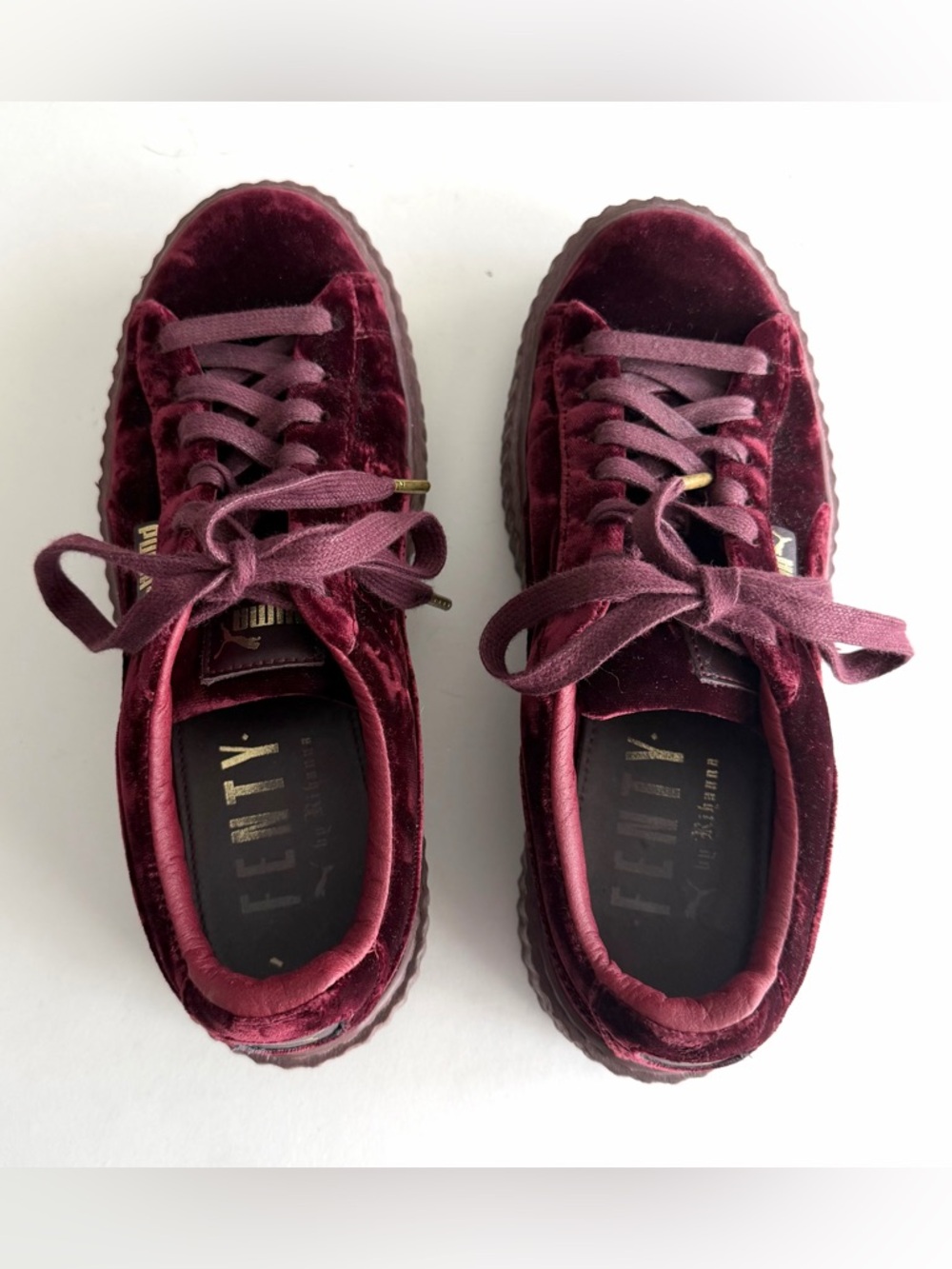Puma Fenty Velvet Burgundy Creeper Sneakers in Box Womens US Size 7.5 - Picture 2 of 9